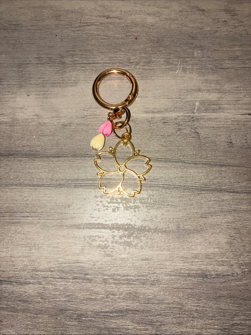 Gold Sakura Flower Keychain with Pink and Cream Pikake Charms